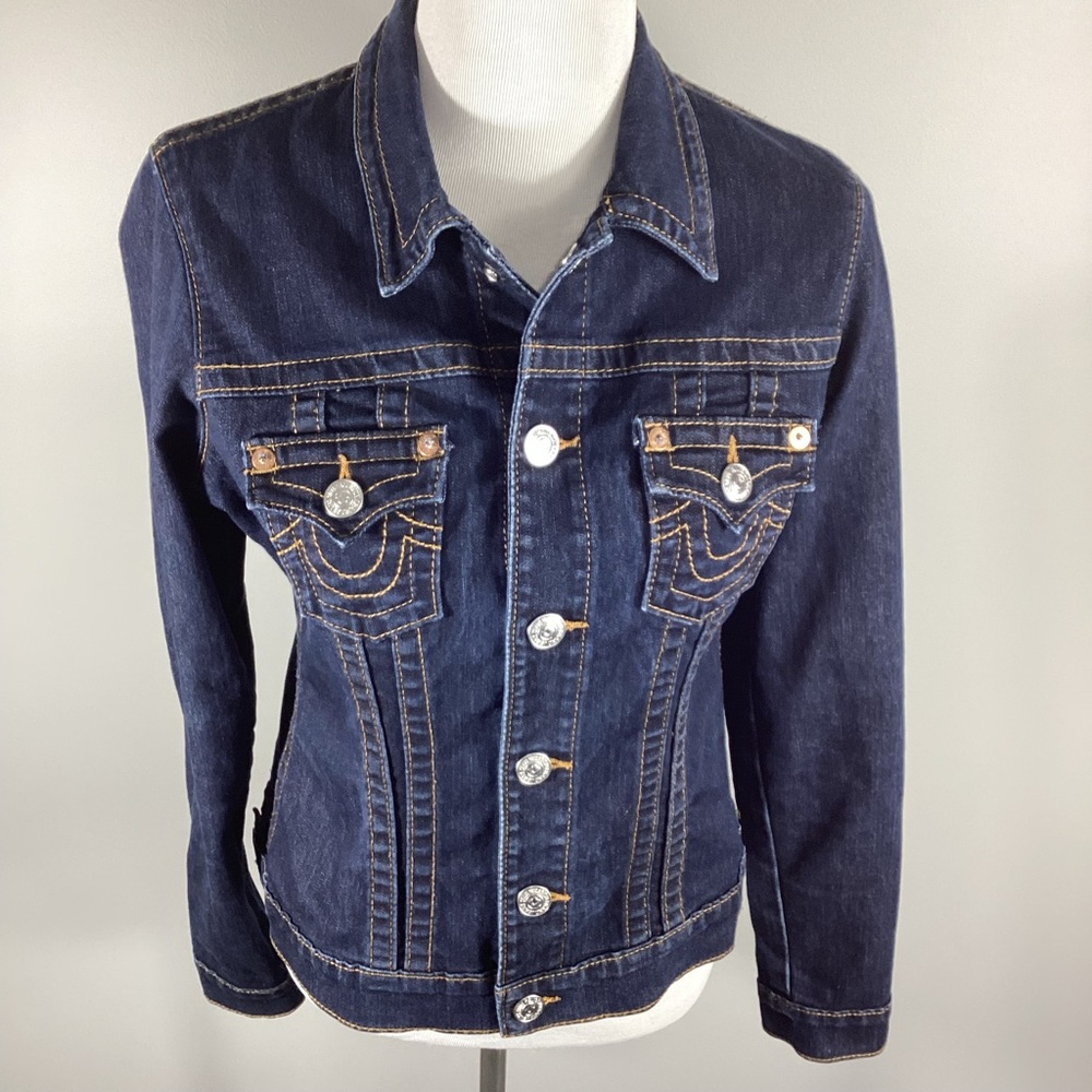 True Religion Denim Trucker Jacket Dark Wash Women’s Large Snap Front